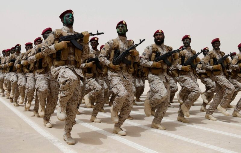 Saudi Arabian troops marching