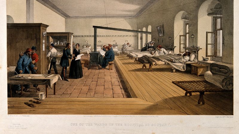 Crimean War; Florence Nightingale assessing a ward