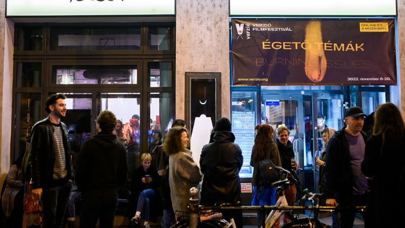 A crowd outside a Verzio Film Festival venue