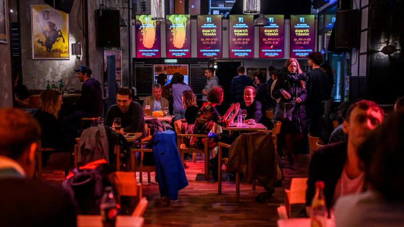 a crowd inside a cafe at verzio film festival