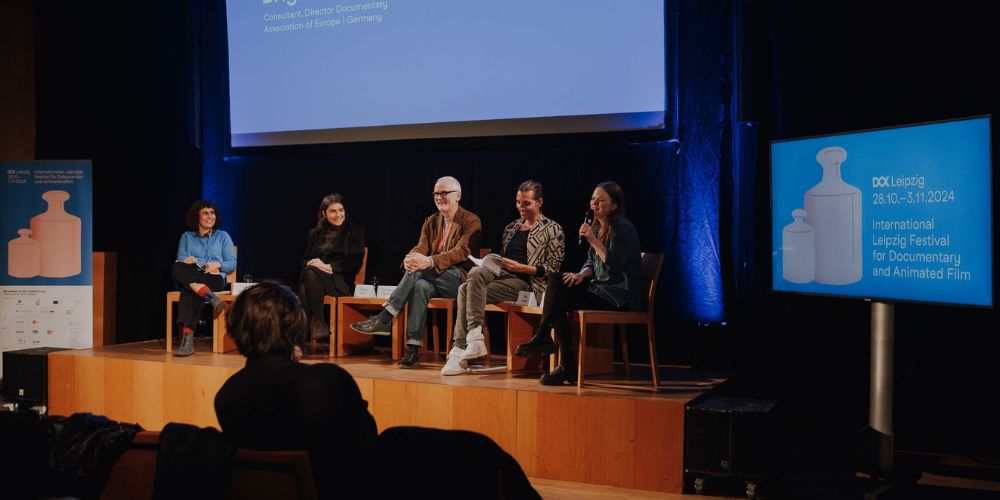 The panel at the 2025 DOK Leipzig documentary and fiction talk
