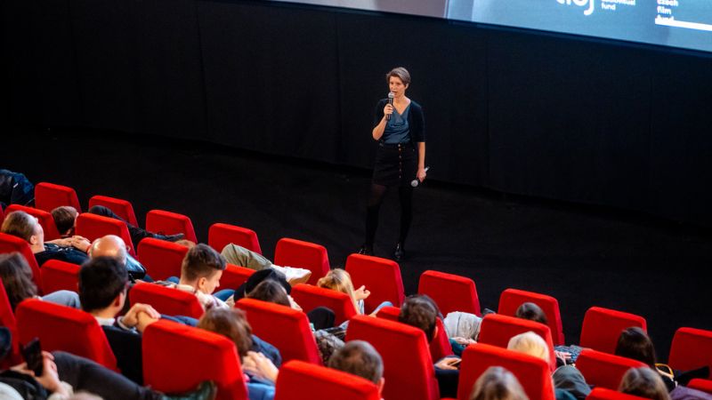 Eva Križková speaking at One World Slovakia